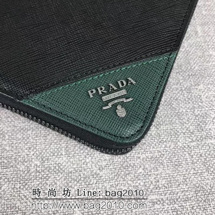 PRADA普拉達 專櫃最新款式 頂級原單十字紋牛皮 男士大號單拉鏈錢包 2ML188 DD1327
